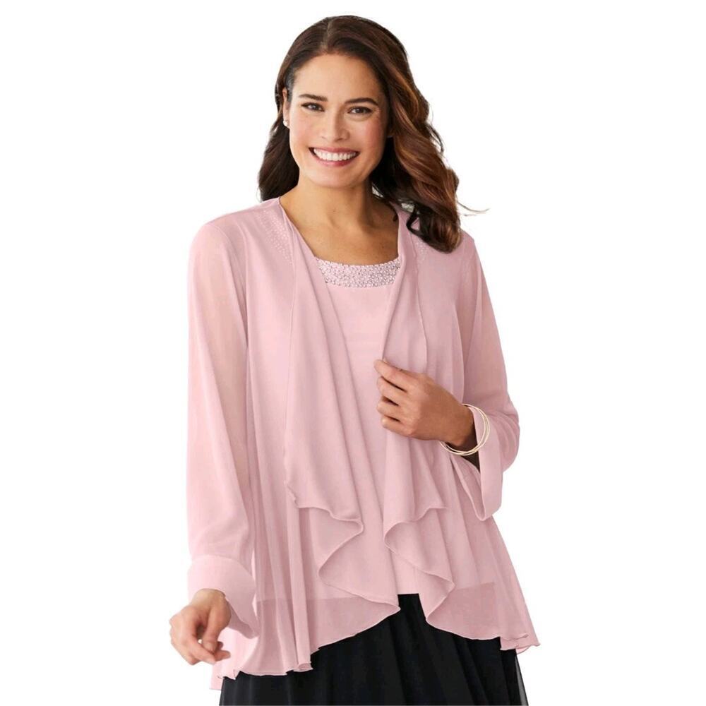 Woman Within Women's Plus Size 2-Piece Sheer Jacket Set 5X Dusty Rose